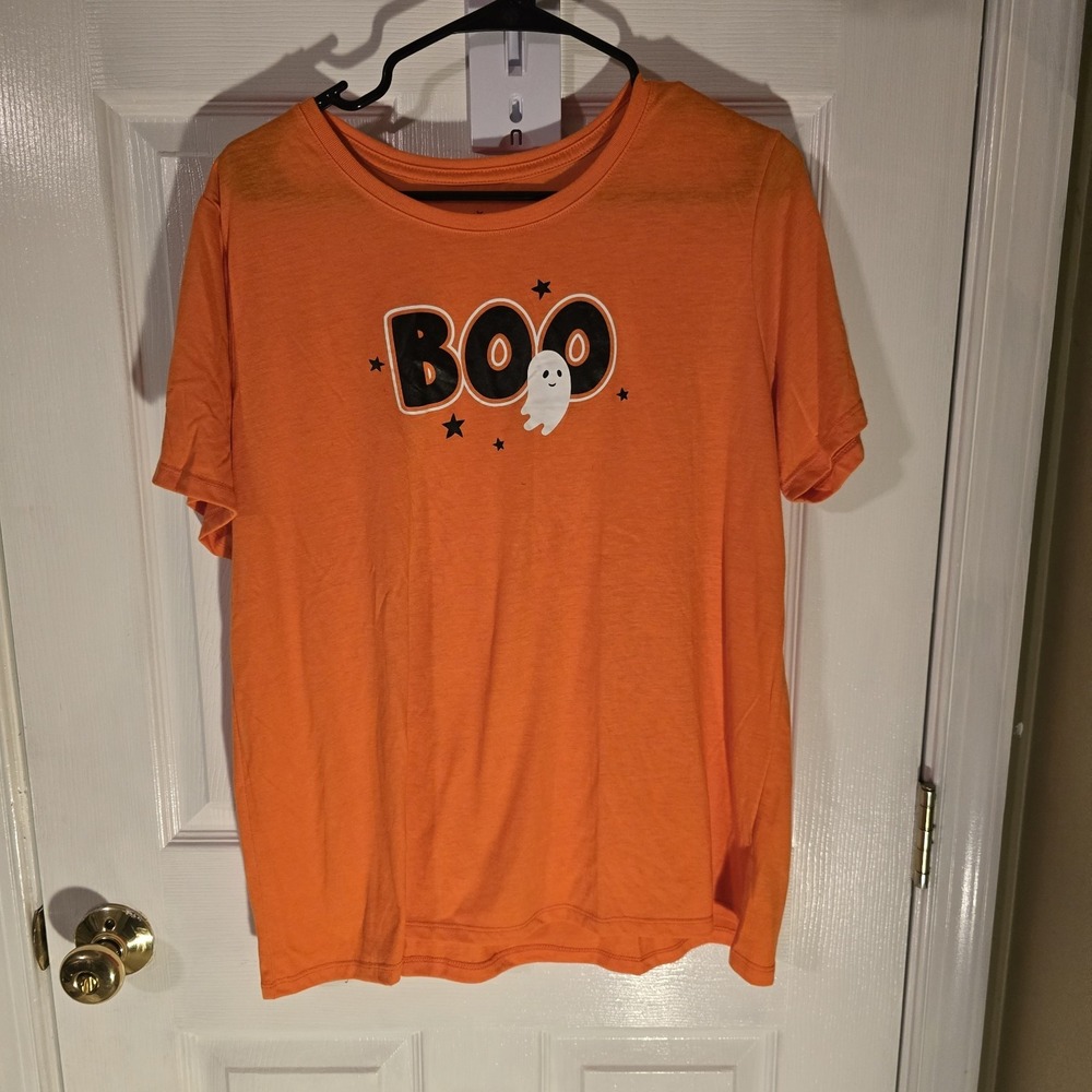 Celebrate Halloween Women's Orange "BOO" Ghost Crewneck Shirt Size XL (16/18)